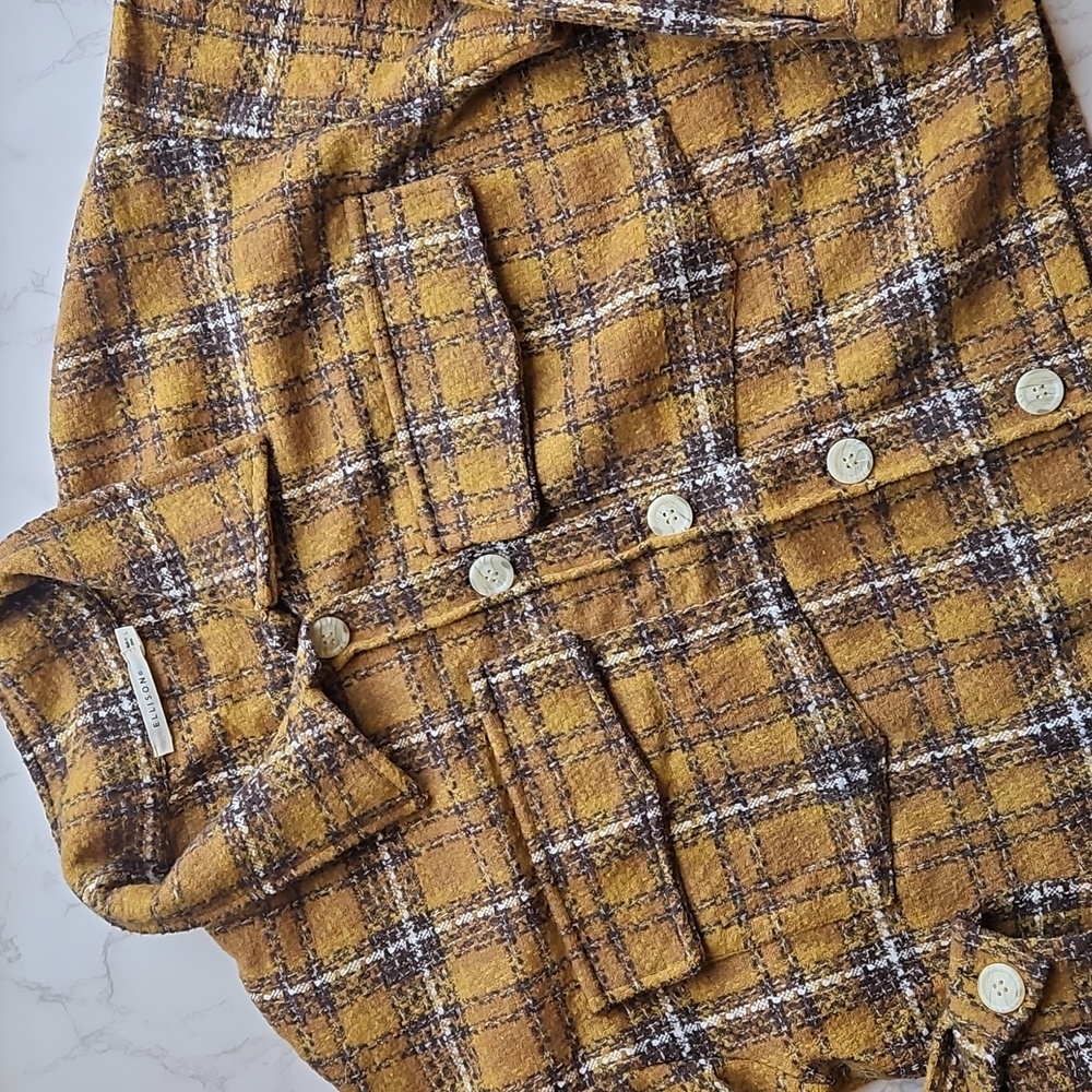 Ellison Mustard Brushed Plaid Utility Jacket L NWOT - Picture 1 of 7